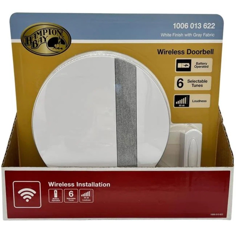 Hampton Bay Wireless Doorbell in White with Gray Fabric