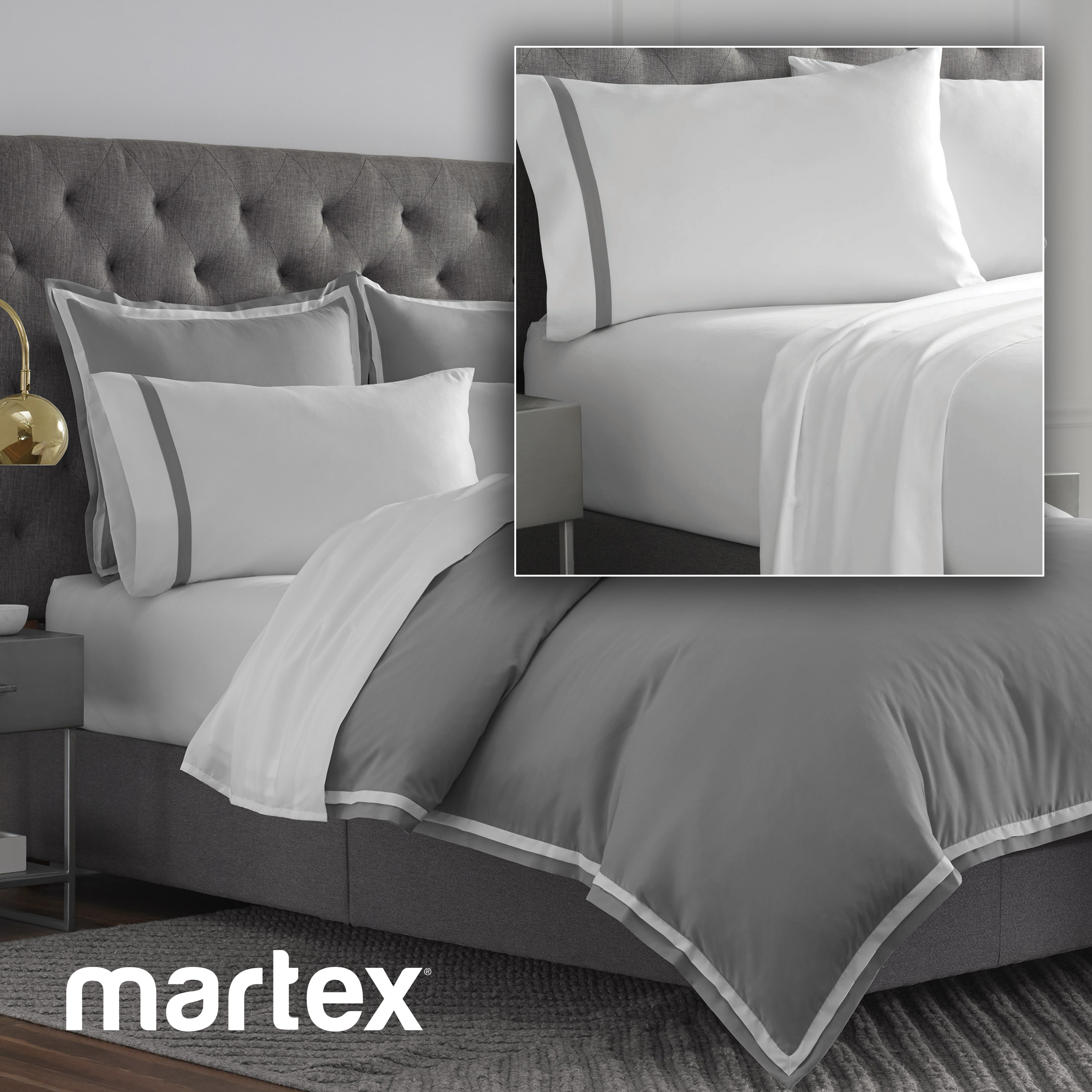 2000 Series Ultra-Soft Micro Brushed Queen Gray/White Duvet Cover - (7Pcs Set)