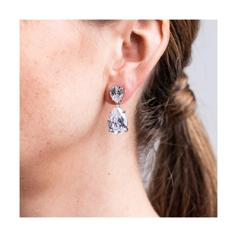 Aquamarine CZ Double Pear Drop Earrings - (6 carat )