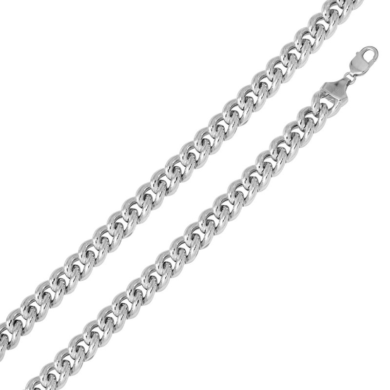 Rhodium Plated Hollow Curb Chain - (Sterling Silver)