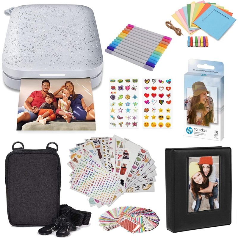 Sprocket Portable 2x3" Instant Photo Printer (Luna Pearl) & Accesories Starter Bundle