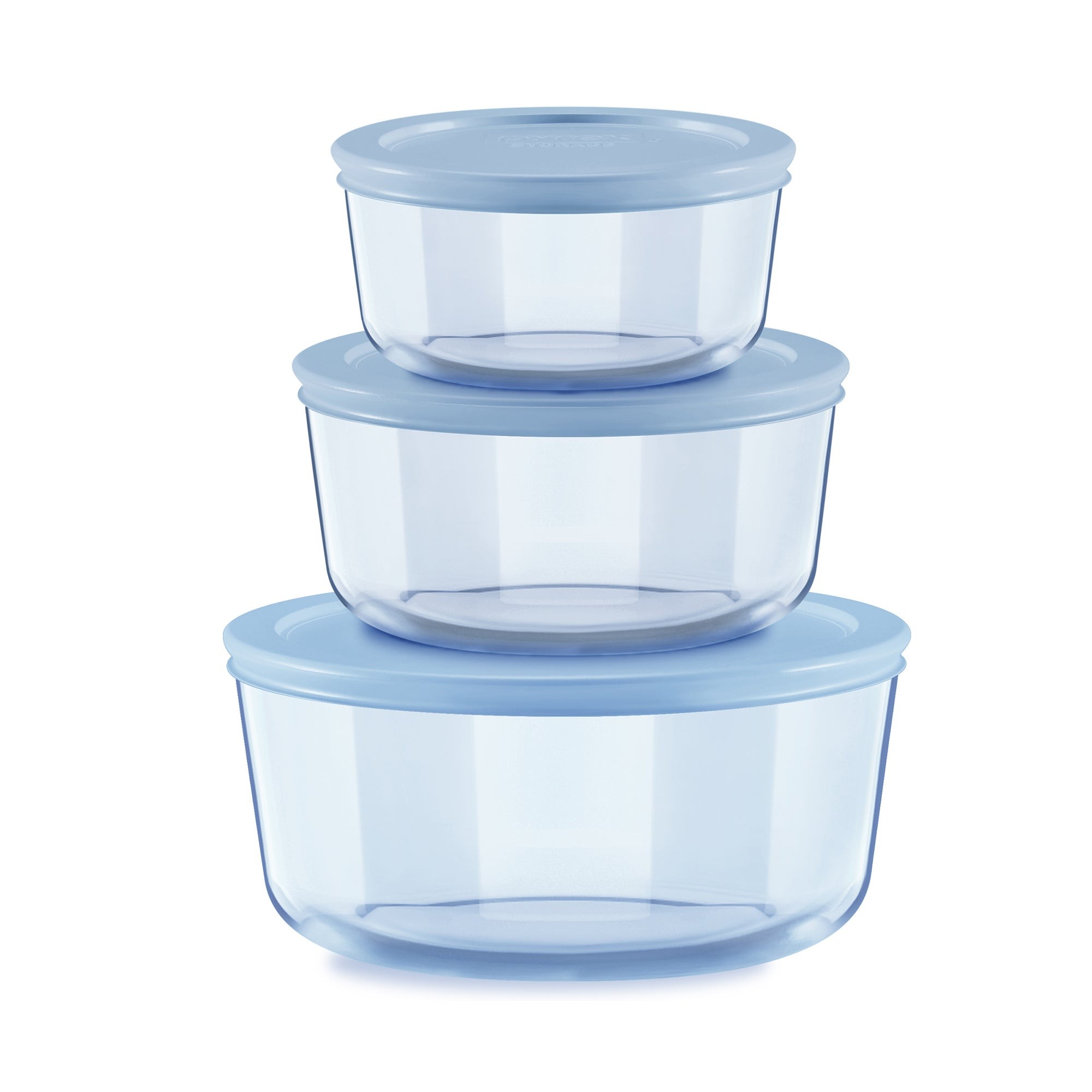 6pc Simply Store Round Tinted Glass Food Storage Set Blue Lids