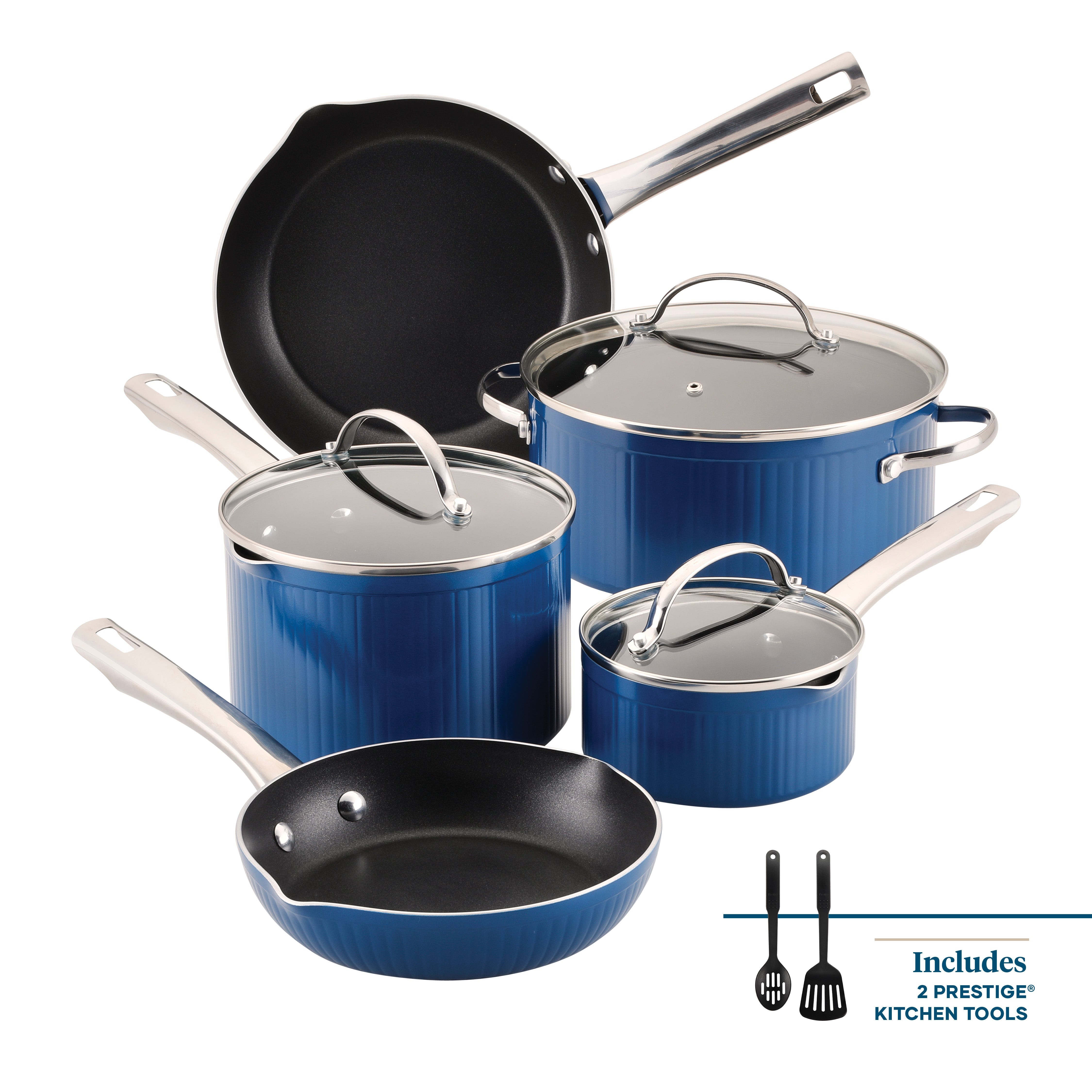 10pc Style DiamondMax Nonstick Cookware Set Blue