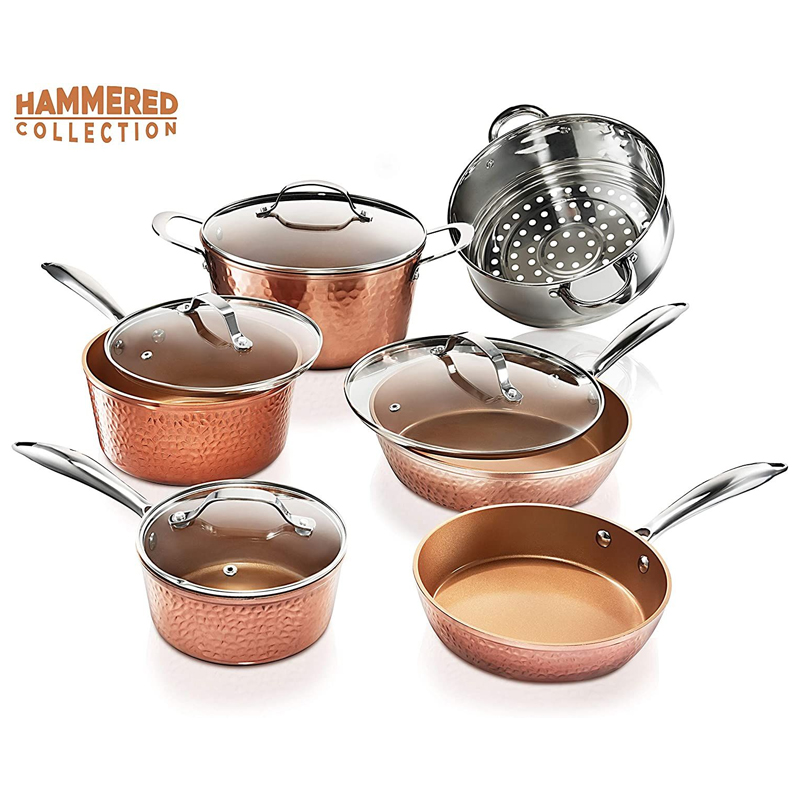 10 - Piece Hammered Nonstick Copper Cookware Set