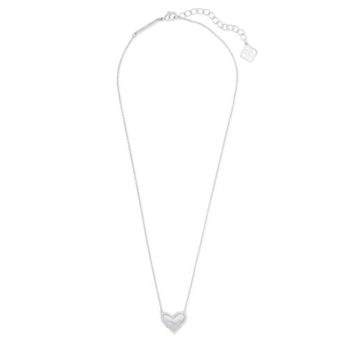 Kendra Scott Ari Heart Silver Pendant Necklace in Ivory Mother-of-Pearl