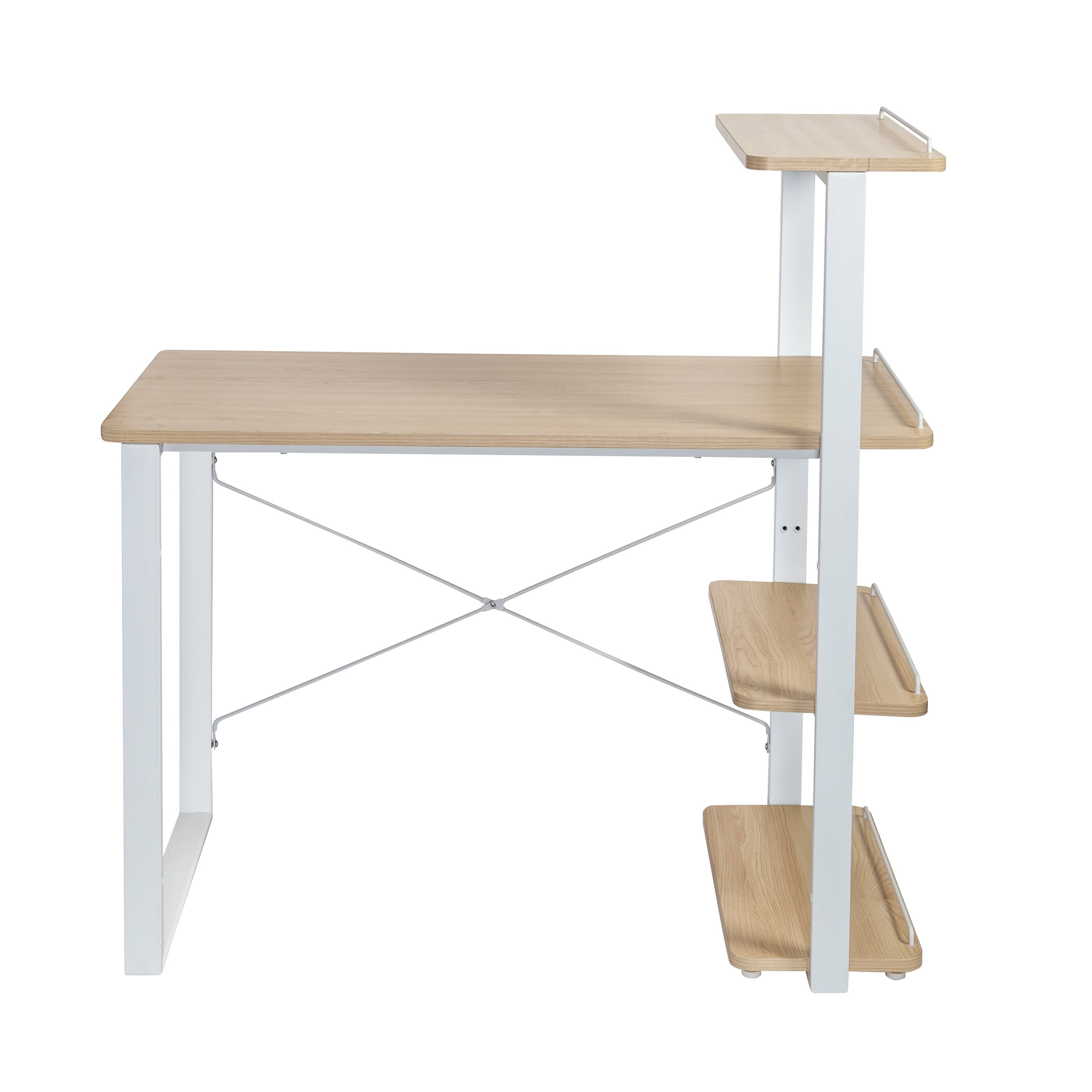 Home Office Computer Desk w/ Shelves White/Natural