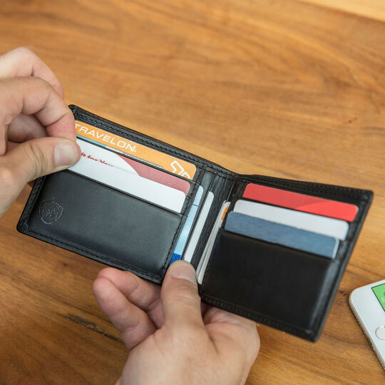 RFID Blocking Leather Billfold Wallet - (Black)
