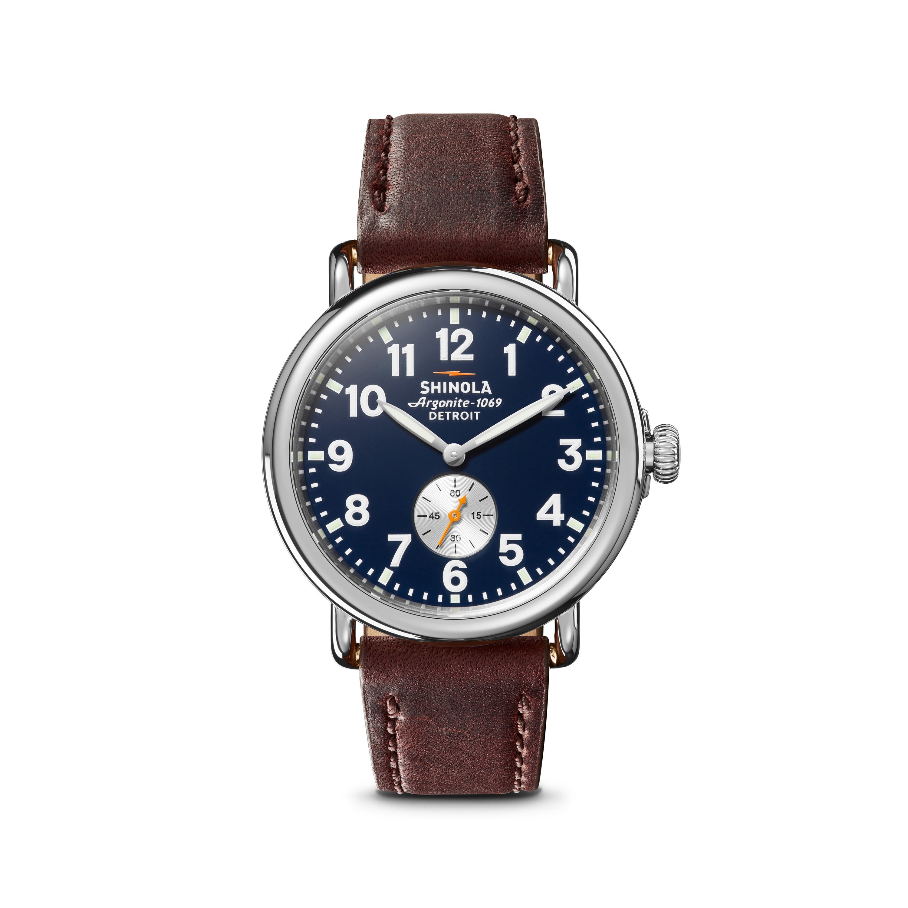 Unisex Runwell Cattail Leather Strap Watch Midnight Blue Dial
