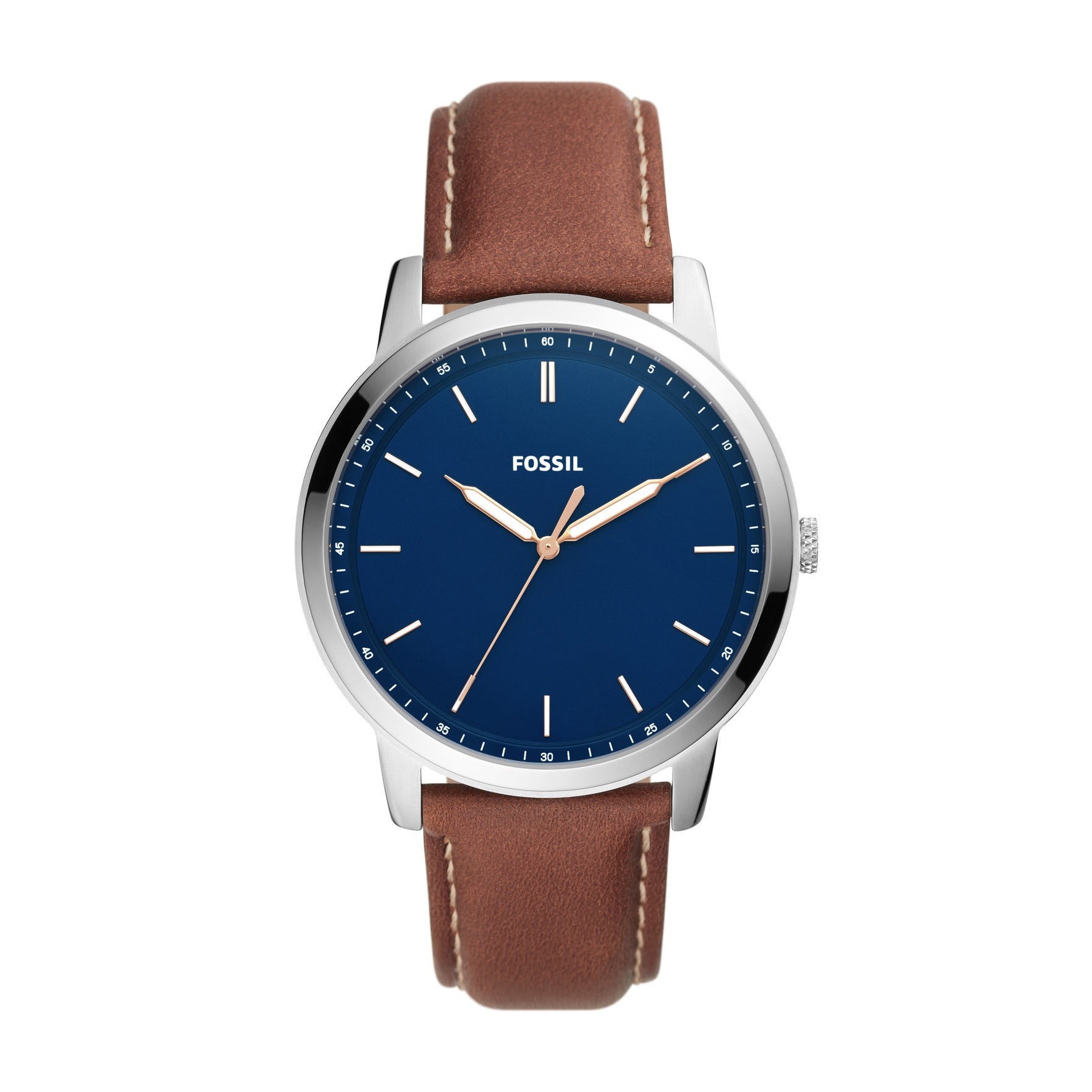 Mens Brown Leather Strap Watch Blue Dial - Canada/English