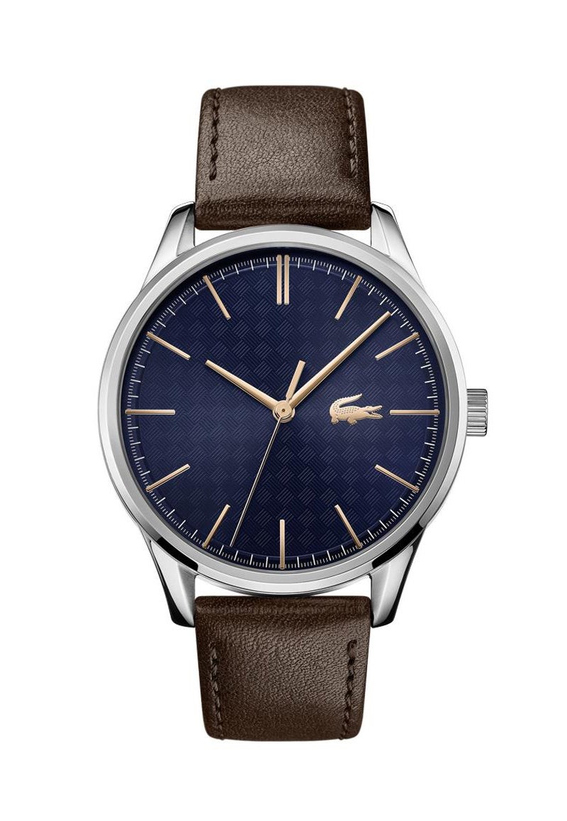 Mens Vienna Brown Leather Strap Watch Dark Blue Dial