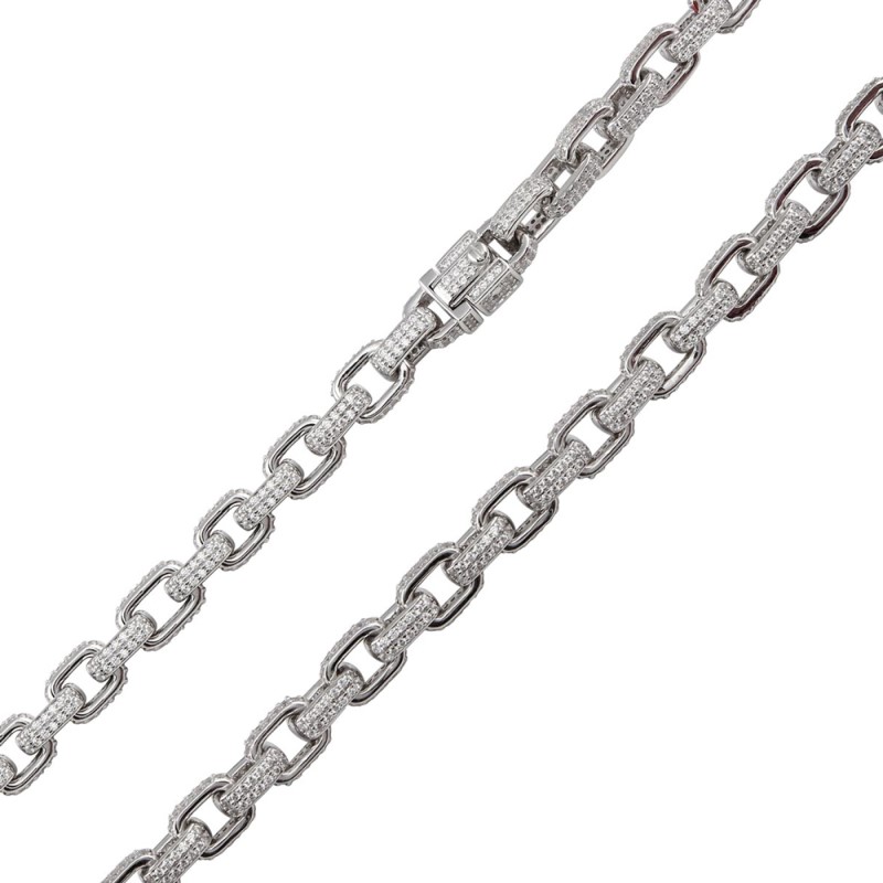 Rhodium Plated CZ Encrusted Micro Pave Link Chains - (Sterling Silver)