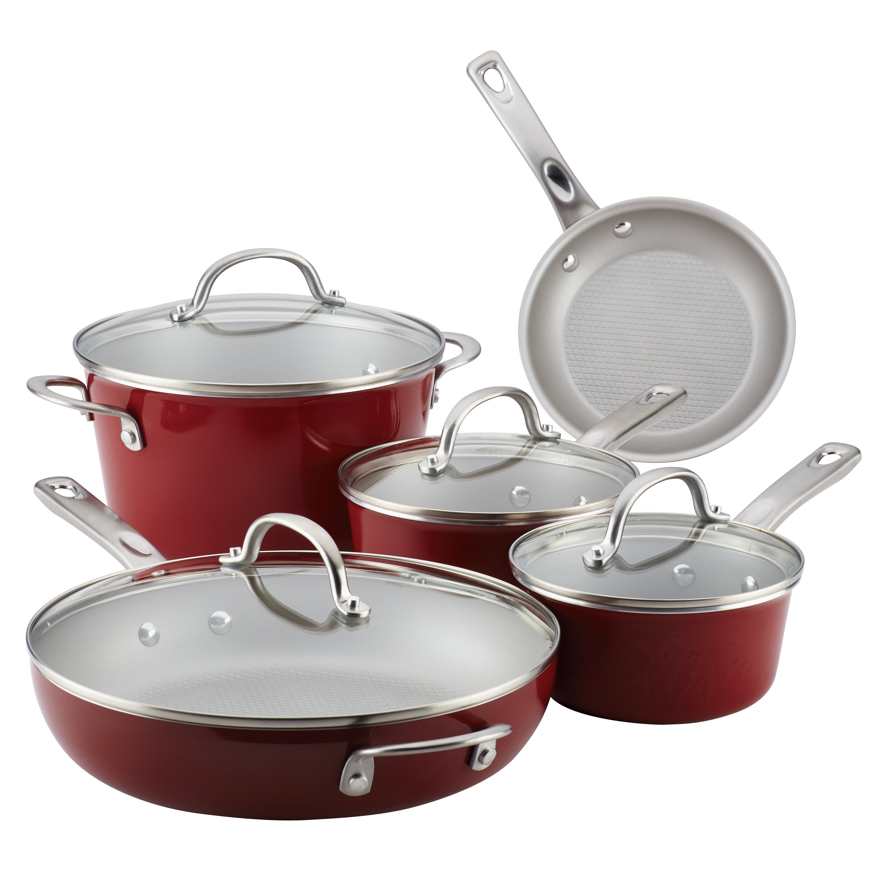 9pc Home Collection Porcelain Enamel Nonstick Cookware Set Sienna Red