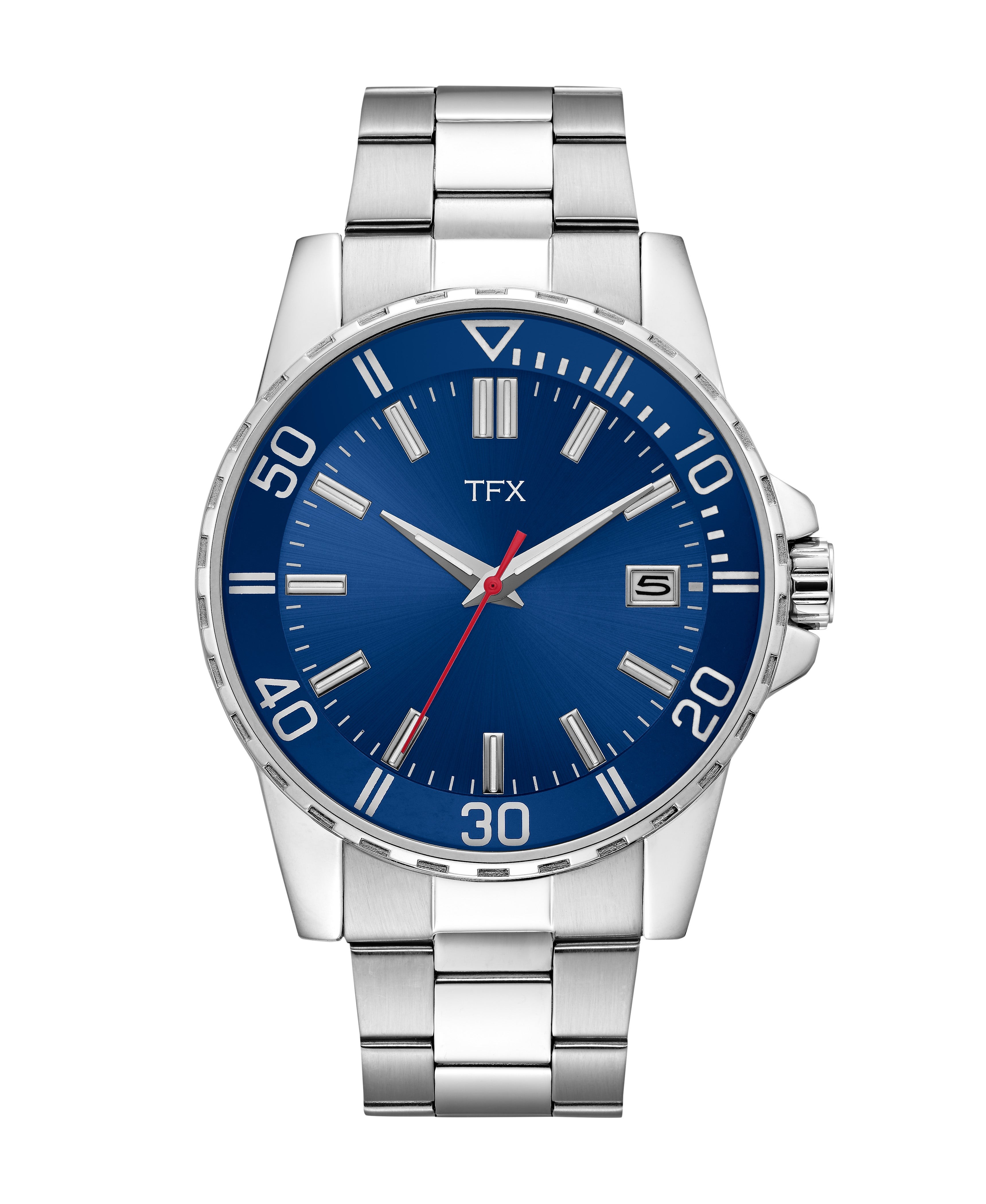 TFX Mens Silver-Tone Stainless Steel Watch Blue