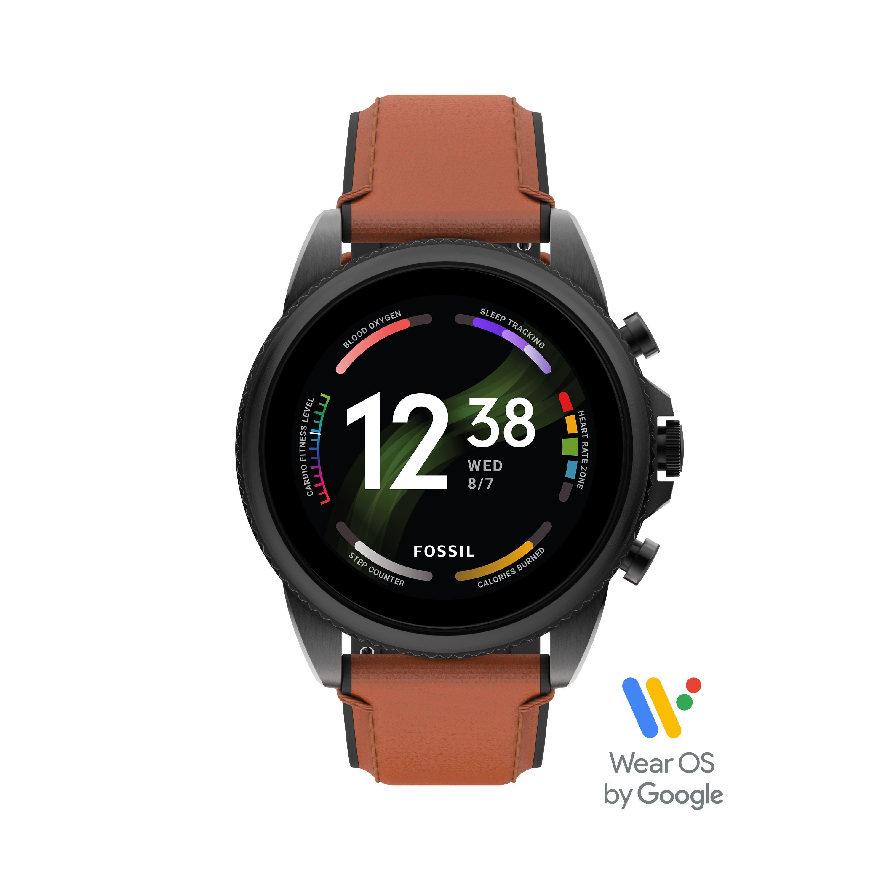 Men's Gen 6 Brown Leather Strap Smartwatch w/ Heart Rate