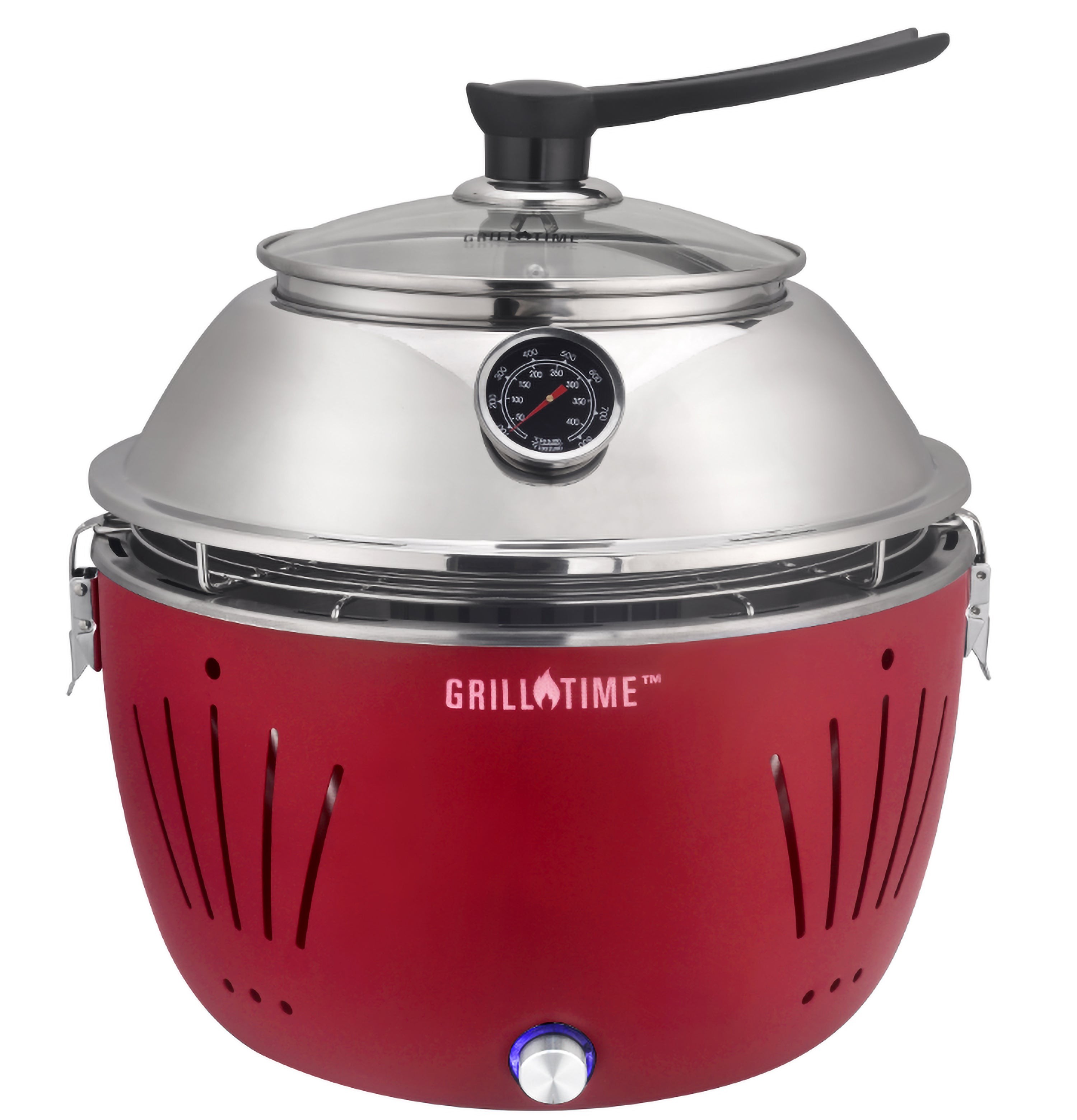 Grill Time Portable Grill w/ Glass Hood Red