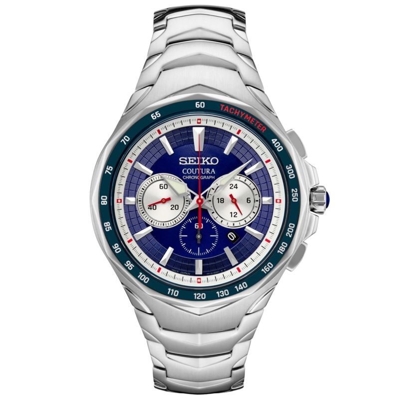 Mens Coutura Chronograph Silver Tone Stainless Steel Watch - (Blue Dial)