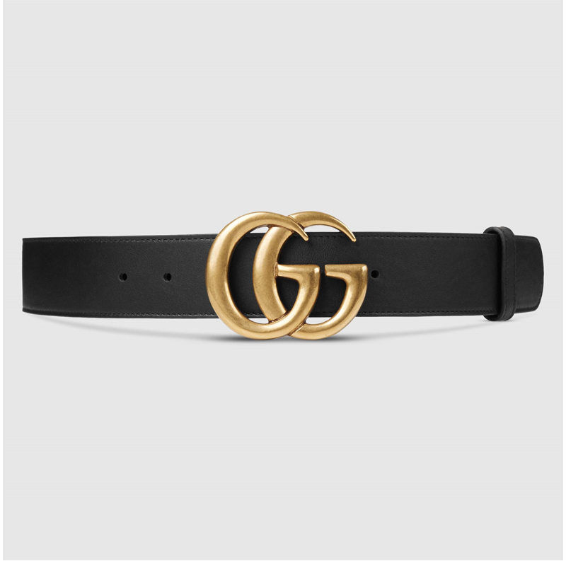 GG Gold Buckle Leather Belt - (Size 36)