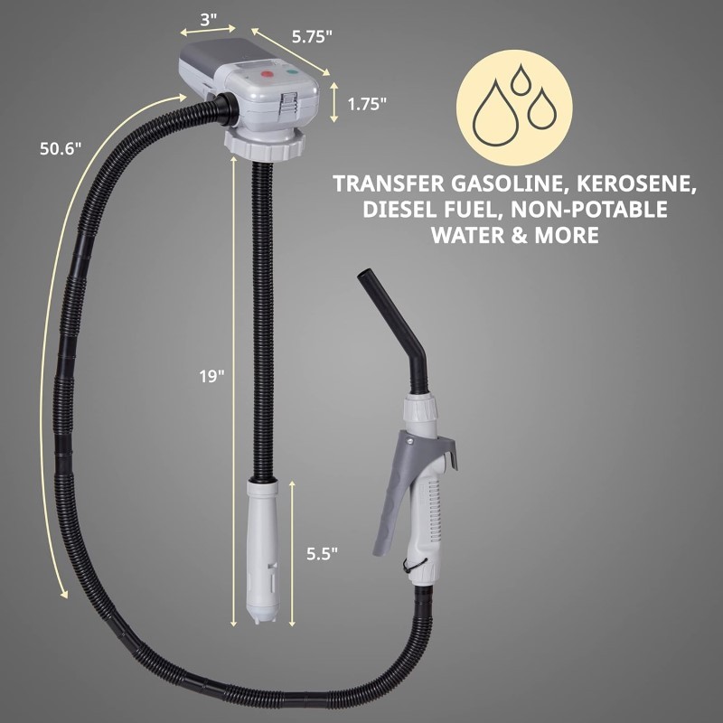 Automatic Fuel Transfer Pump W/Nozzle Flow Control & Stop, AA Battery Powered, Fits All Cans