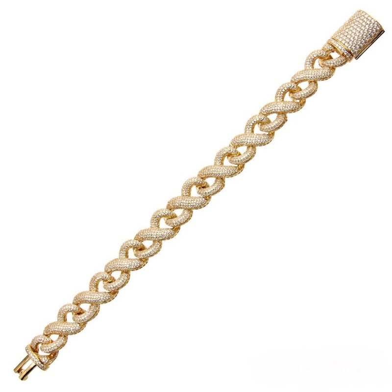 Mens Gold Plated CZ Encrusted Miami Cuban Link Bracelet - (Sterling Silver)