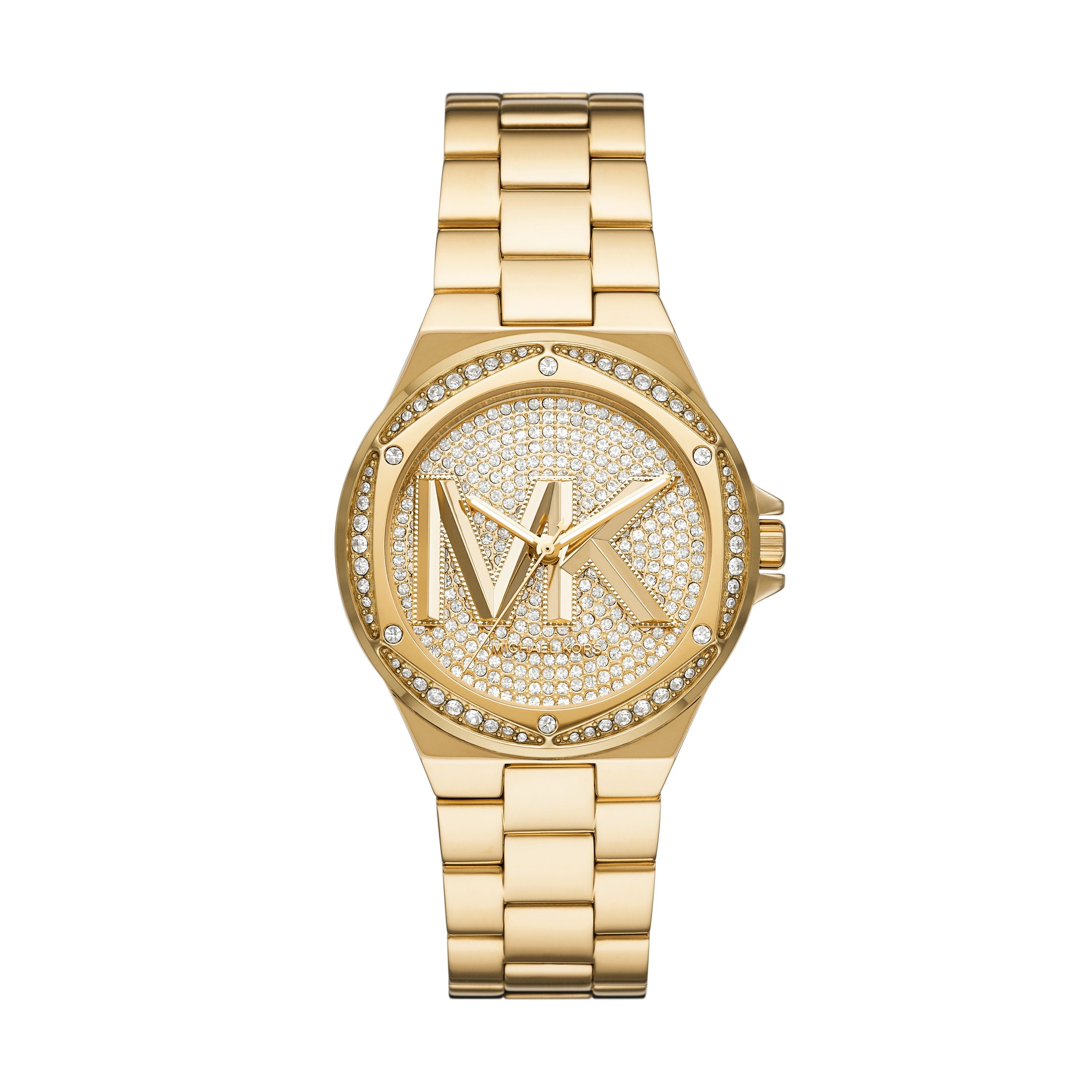 Ladies Lennox Gold-Tone Stainless Steel Crystal Watch Pave Crystal Dial