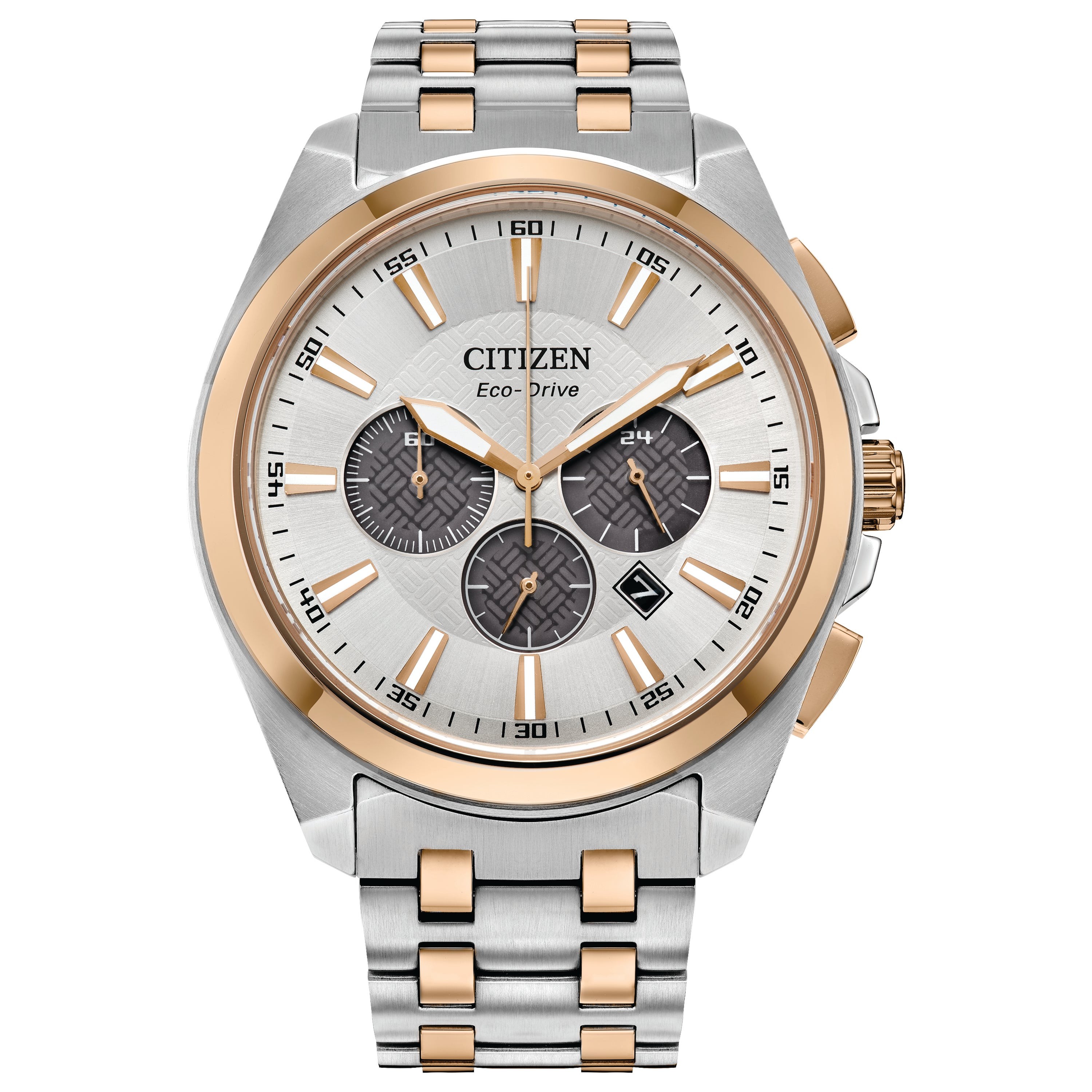 Men's Peyten Eco-Drive Chronograph Two-Tone Stainless Steel Watch, Silver Dial