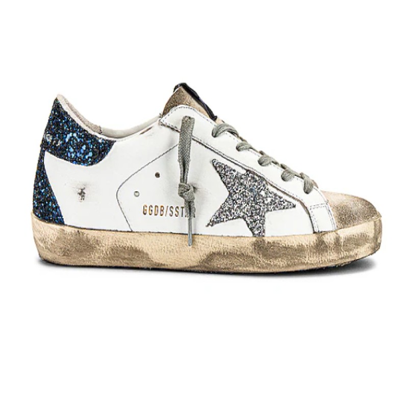 Superstar White Silver Blue Glitter Size 9