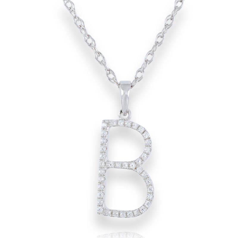 Diamond Initial B Necklace - (White Gold)