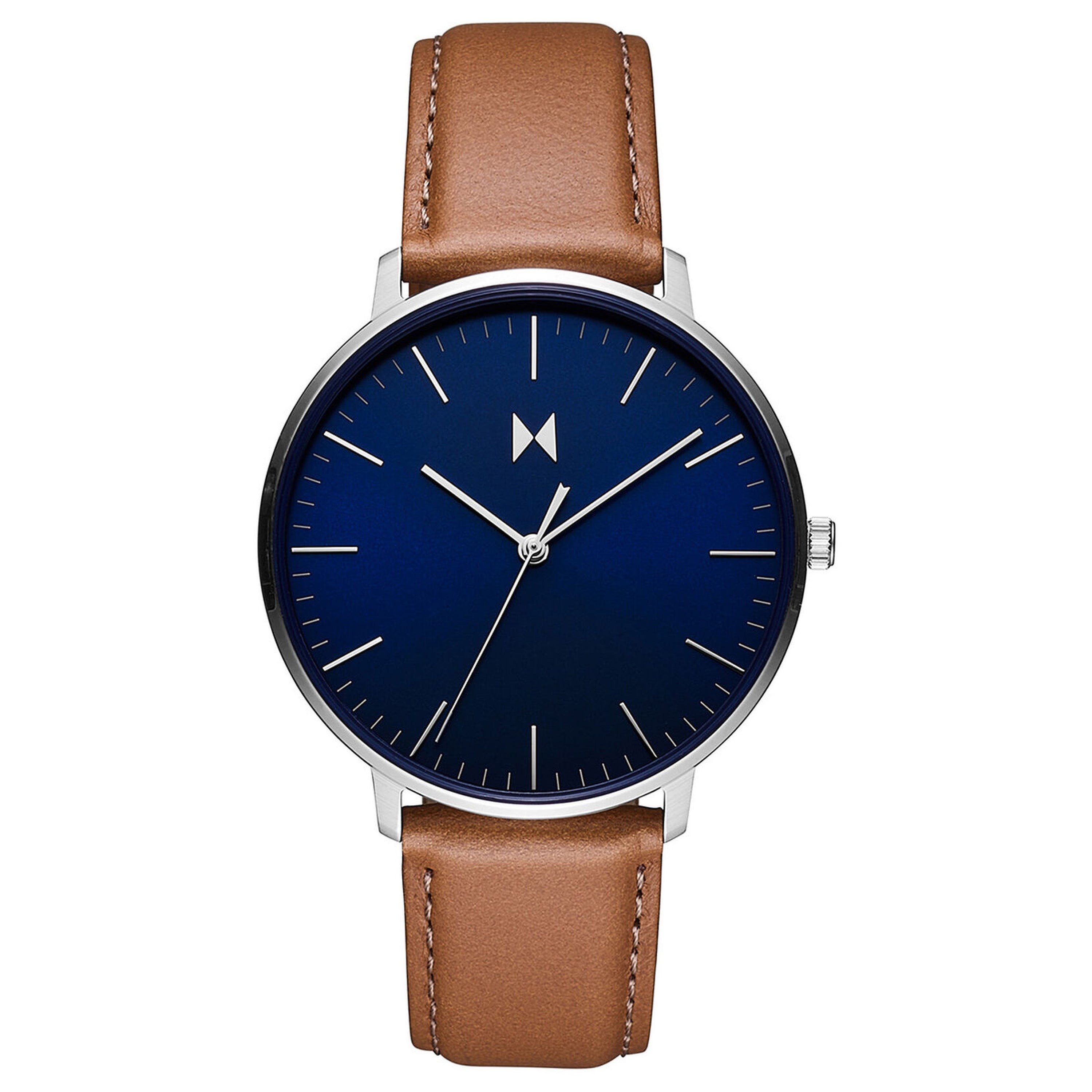 Mens Legacy Slim Brown Leather Strap Watch Manta Blue Dial