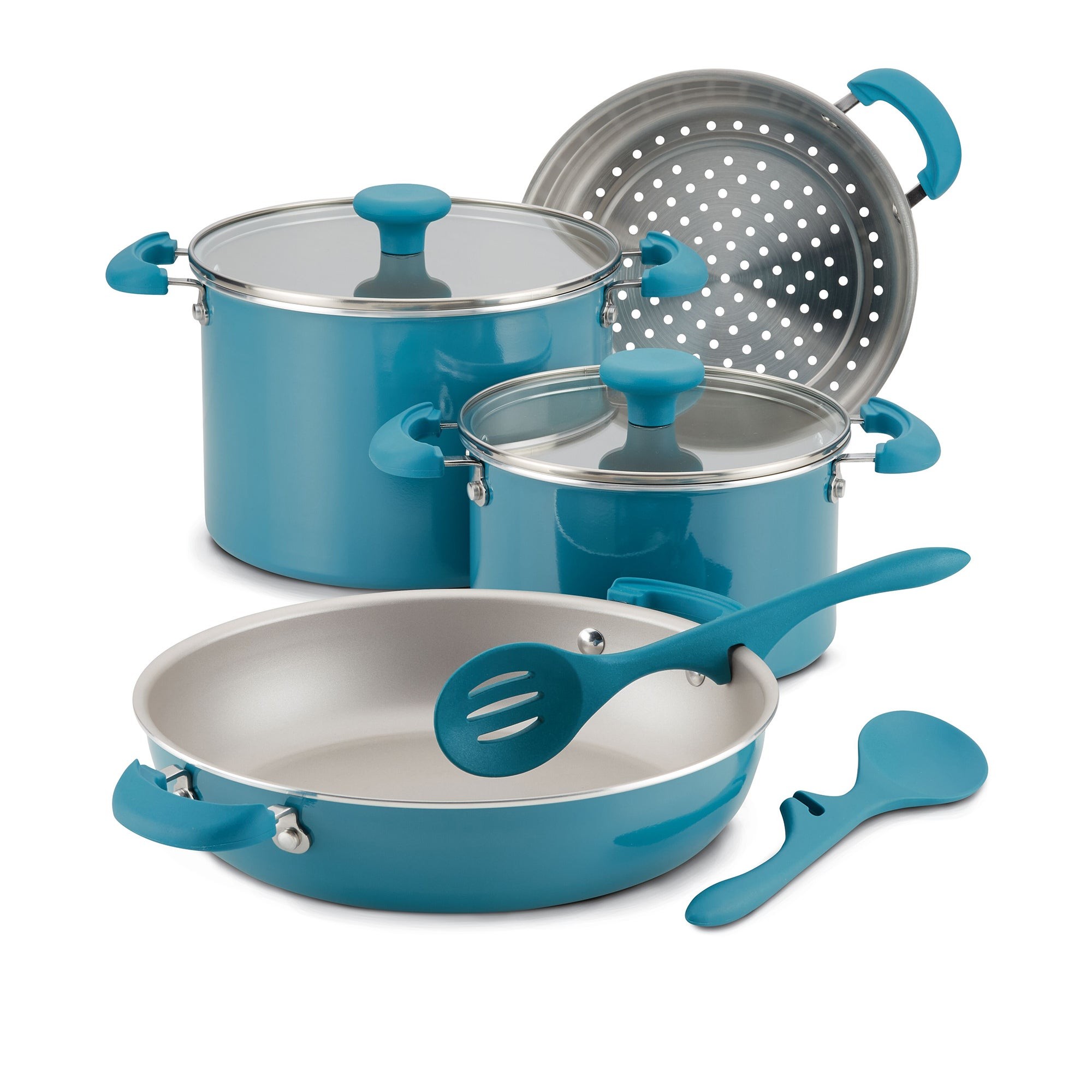 8pc Get Cooking! Stackable Nonstick Cookware Set Turquoise