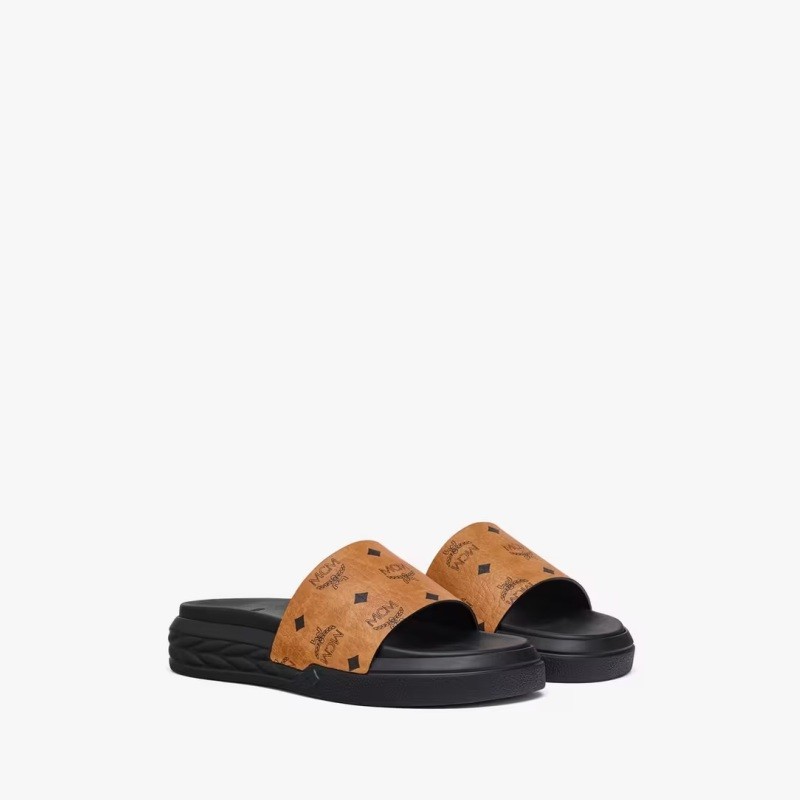 MCM Visetos Slide Sandals size 38 Cognac