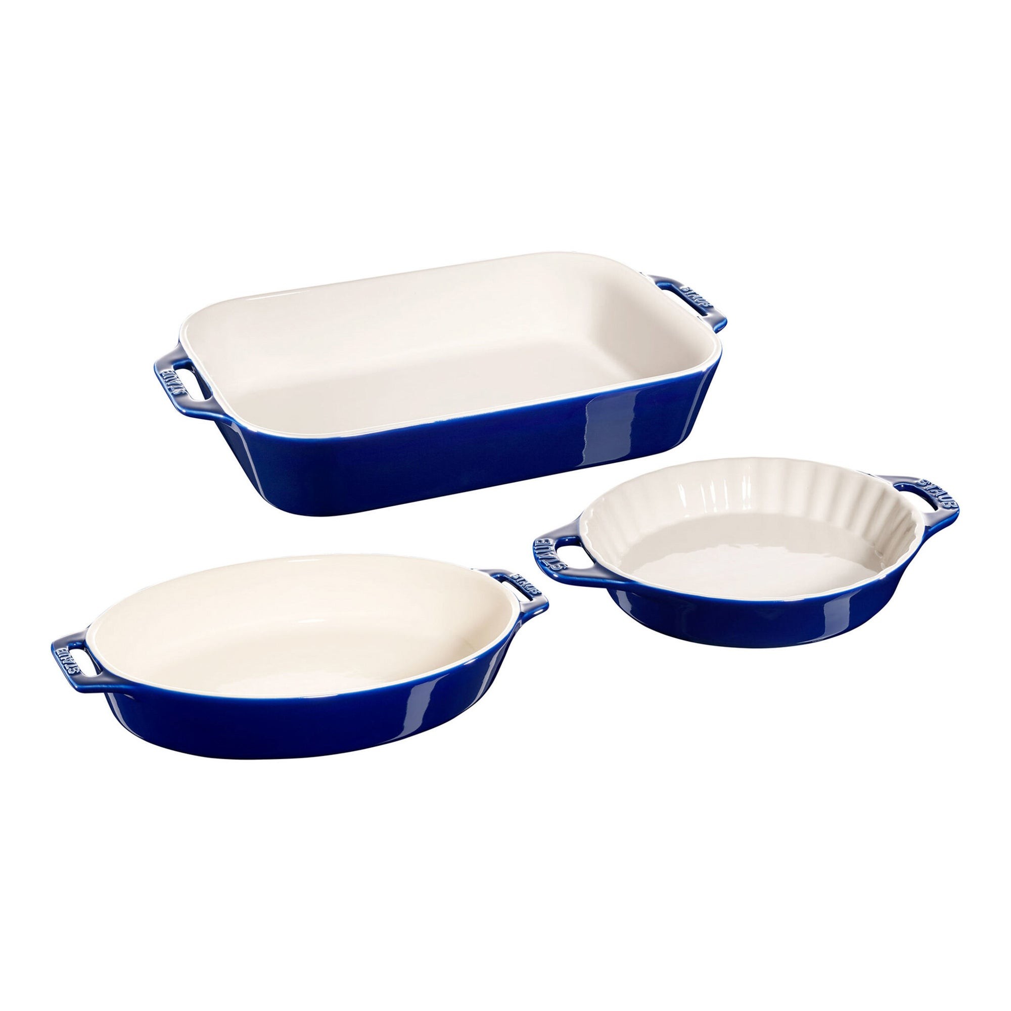 3pc Ceramic Mixed Baking Dish Set Dark Blue