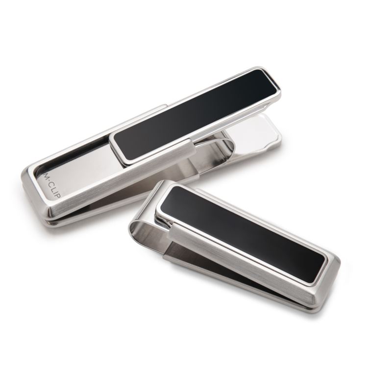 Stainless Steel 2 Pocket Black Enamel Money Clip