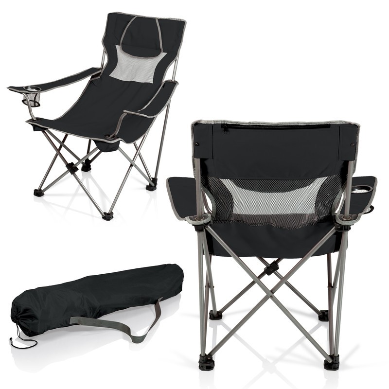 2 Portable Outdoor Folding Camp Chairs with Bag - Black and Gray (Boxed)