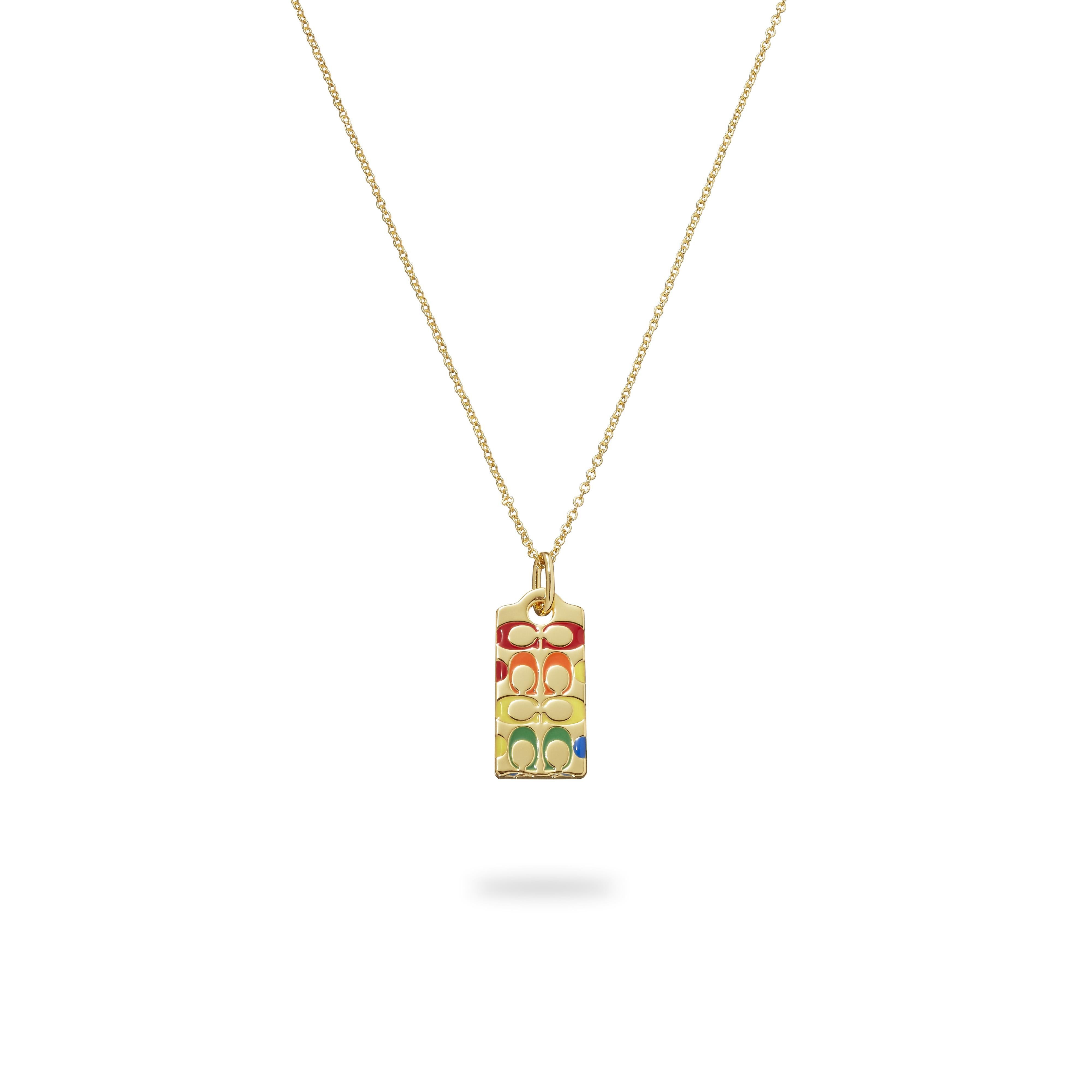 Rainbow Quilted C Tag Pendant Necklace