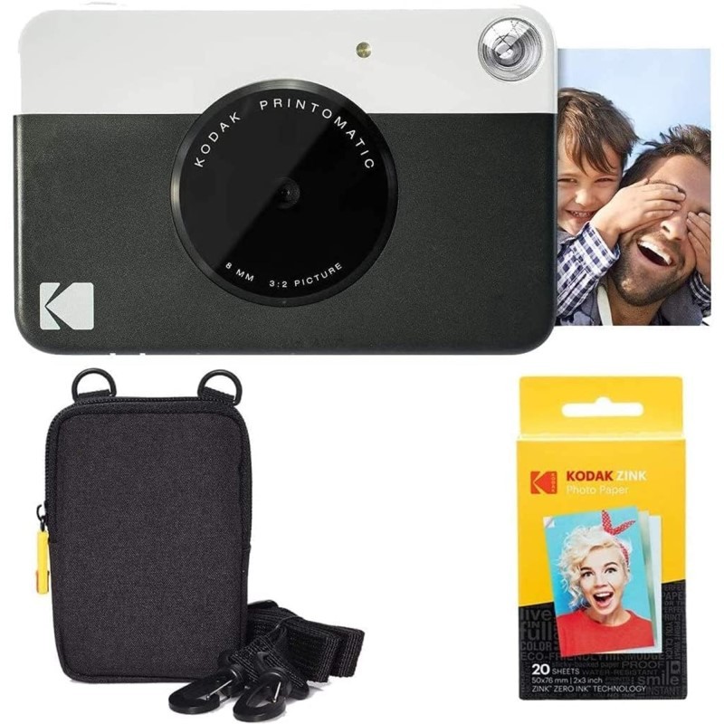 Printomatic Instant Print Camera (Black) & Zink Photo Paper (20 Sheets) Basic Bundle