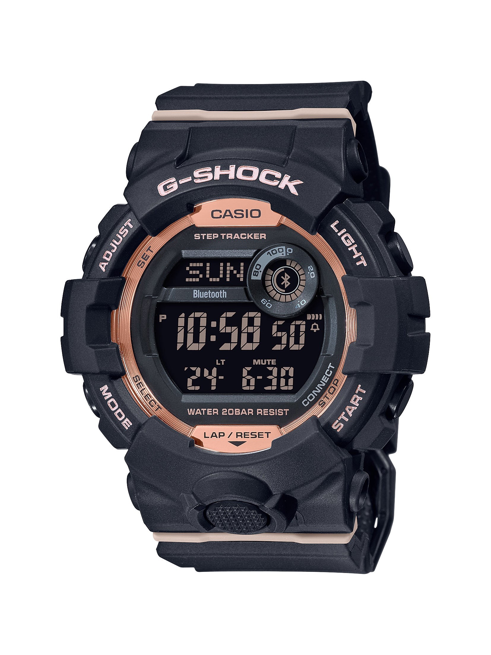 Ladies G-Shock Sport Bluetooth Digital Black & Rose Gold Watch