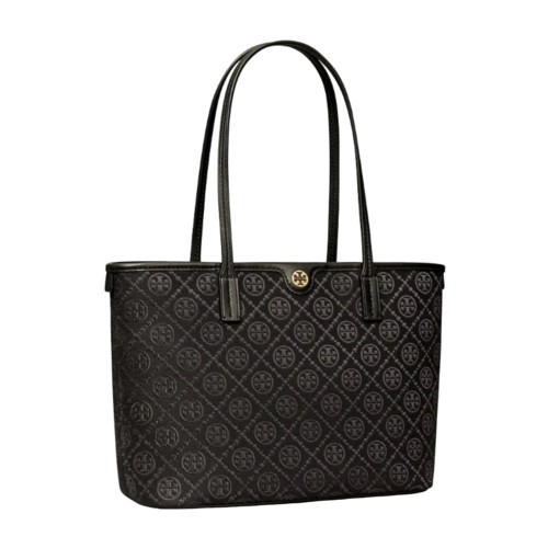 Tory Burch Small T Monogram Zip Tote Black Black