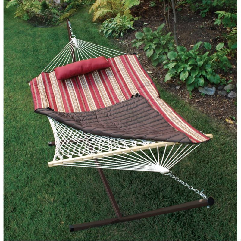 Cotton Rope and Stand with Quilted Hammock Pad and Pillow