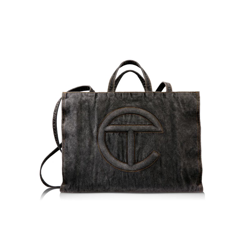 Large Black Denim Shopping Bag