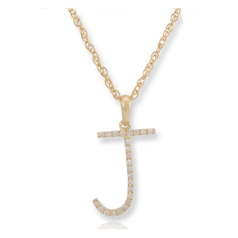 Diamond Initial J Necklace - (Yellow Gold)