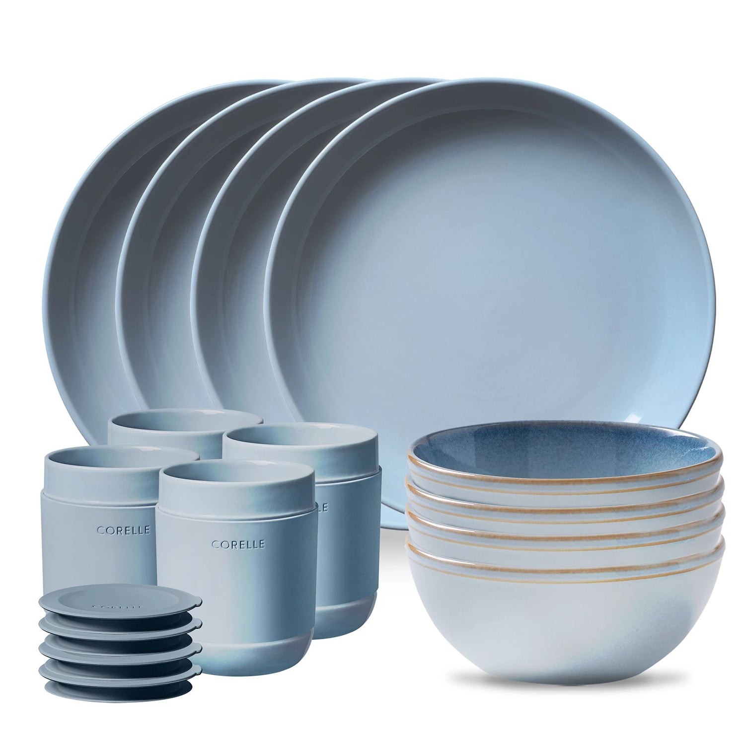 16pc Stoneware Dinnerware Set Nordic Blue
