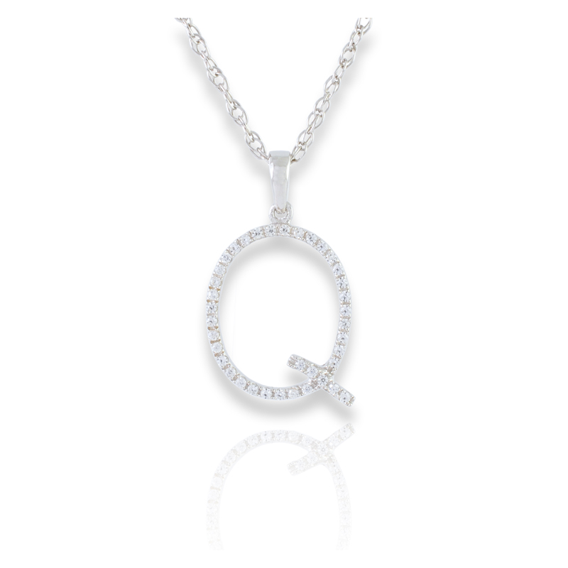 Diamond Initial Q Necklace - (White Gold)