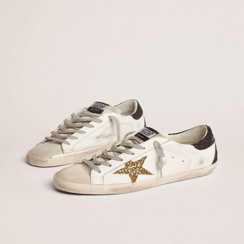 Size 10 Superstar Sneakers with Gold Star and Glittery Black Heel Tab