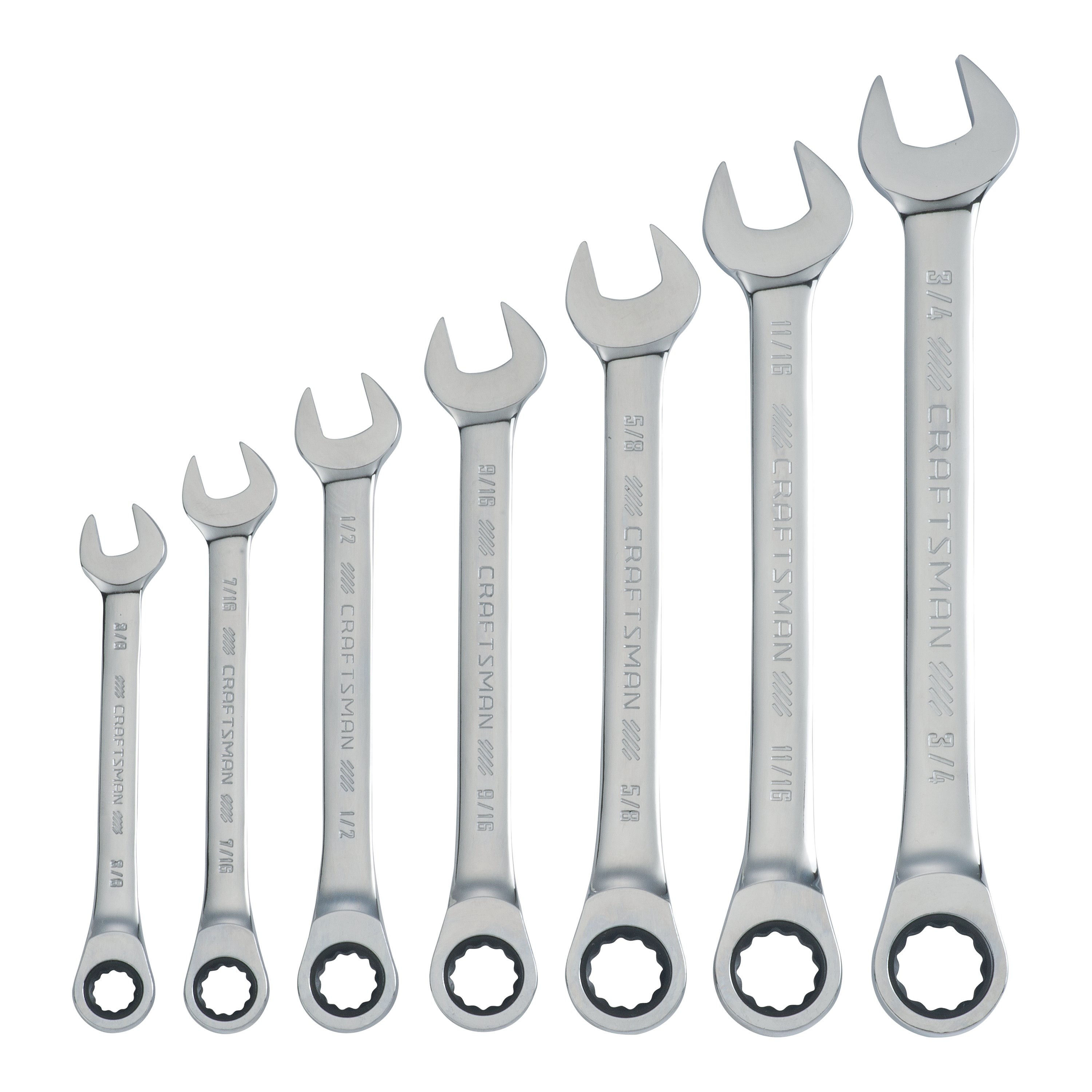 7pc SAE Ratcheting Combination Wrench Set