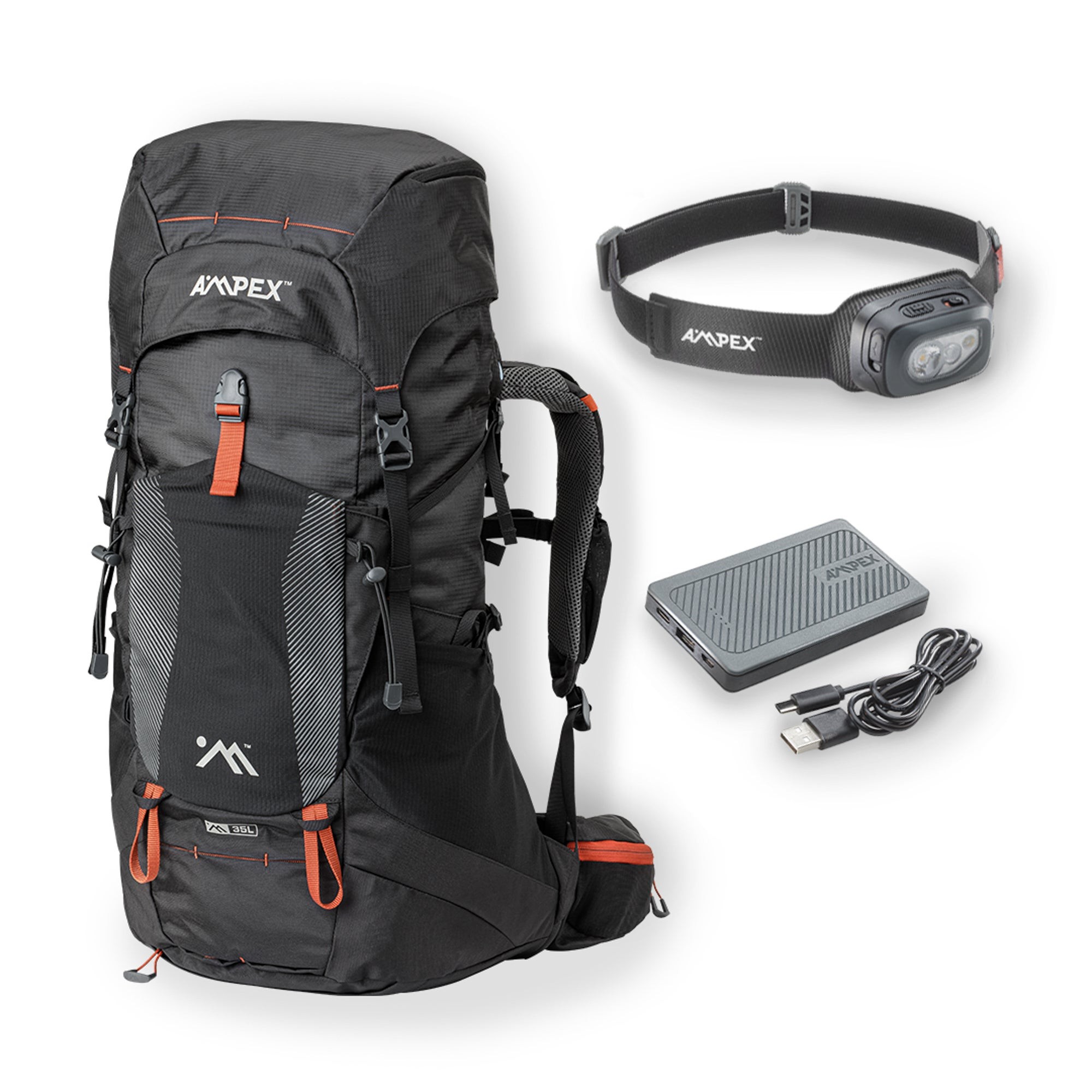 Ampex Daily Hike Combo - 35L Backpack/Power Bank/300L Headlamp