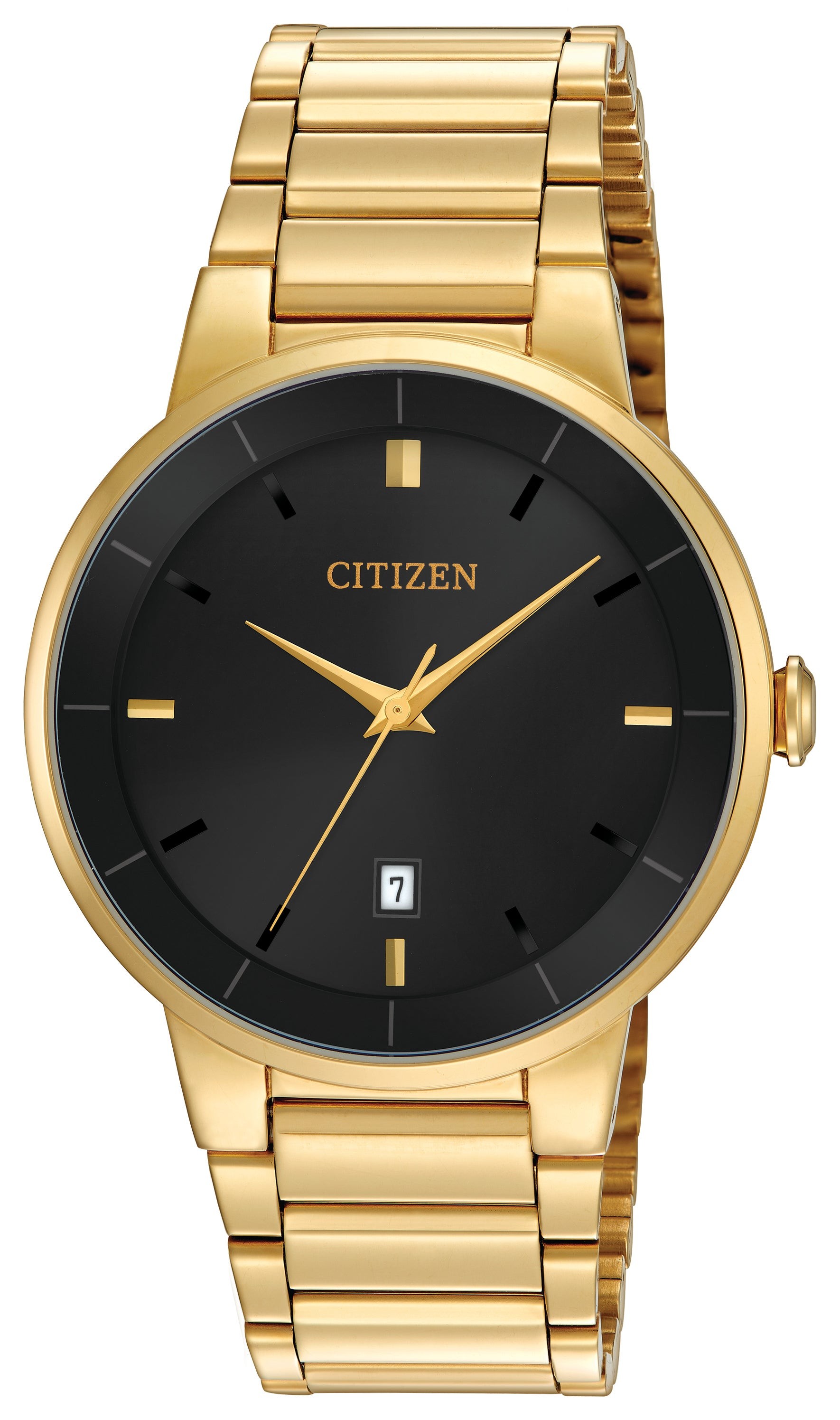 Mens Quartz Gold-Tone Watch Black Dial