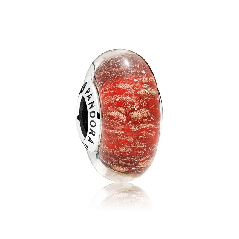 Red Twinkle Murano Glass Silver Charm