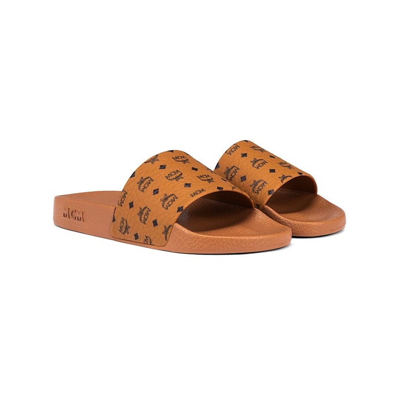 Monagram Print Rubber Slides in Cognac sz. 10