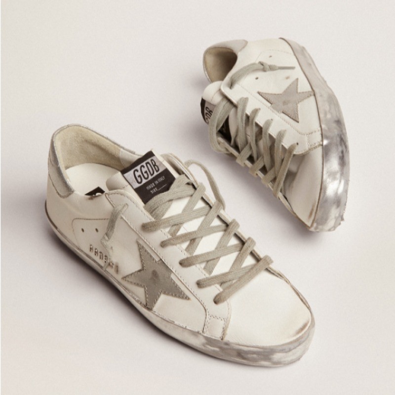 Size 6 Women's Super-Star Silver Sparkle Foxing and Metal Stud Lettering Sneakers