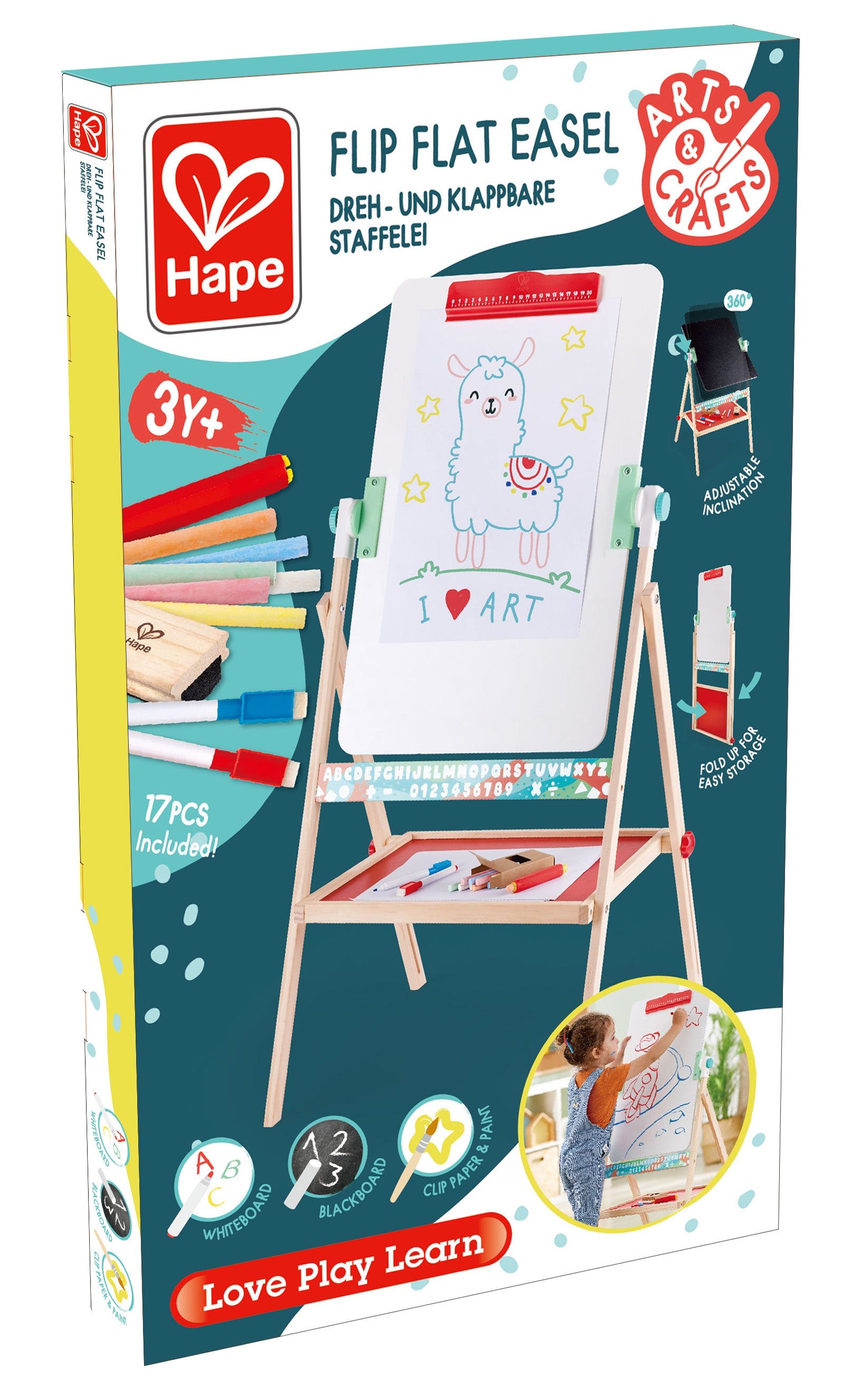 Flip Flat Easel Double-Sided Free Standing Blackboard/Whiteboard Ages 3+ Years